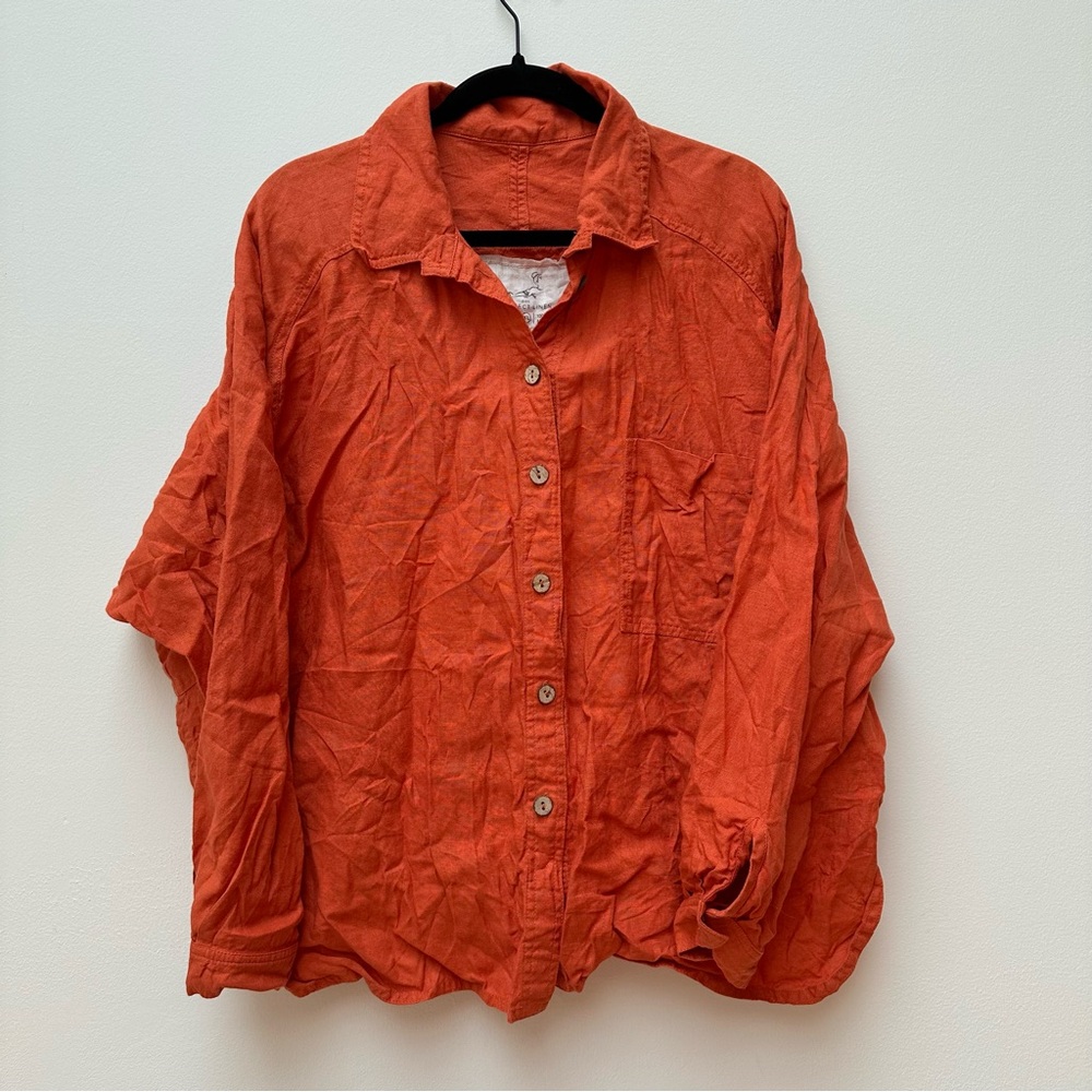 Not Perfect Linen Burnt Orange Oversized Button Up Linen shirt XL